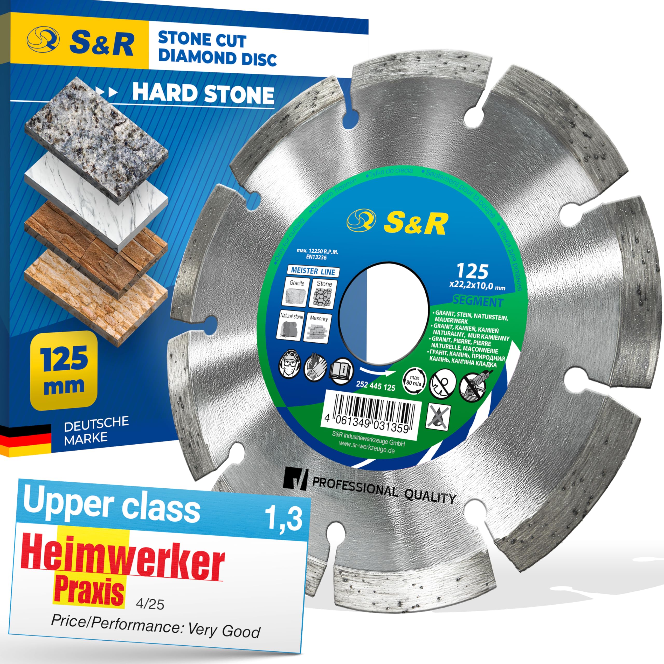 S&R Diamond Cutting Disc 125 x 22.2 mm – Laser-Welded Blade for Granite, Marble, Natural Stone & Masonry | Professional Quality