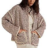 Duyang Women's Cropped Puffer Jacket Lightweight Floral Printed Open Front Quilted Coat Winter Warm Outwear