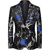 MOGU Mens Metallic Jacquard Blazer Slim Fit Elegant Tuxedo Suit Jacket for Daily Prom Party