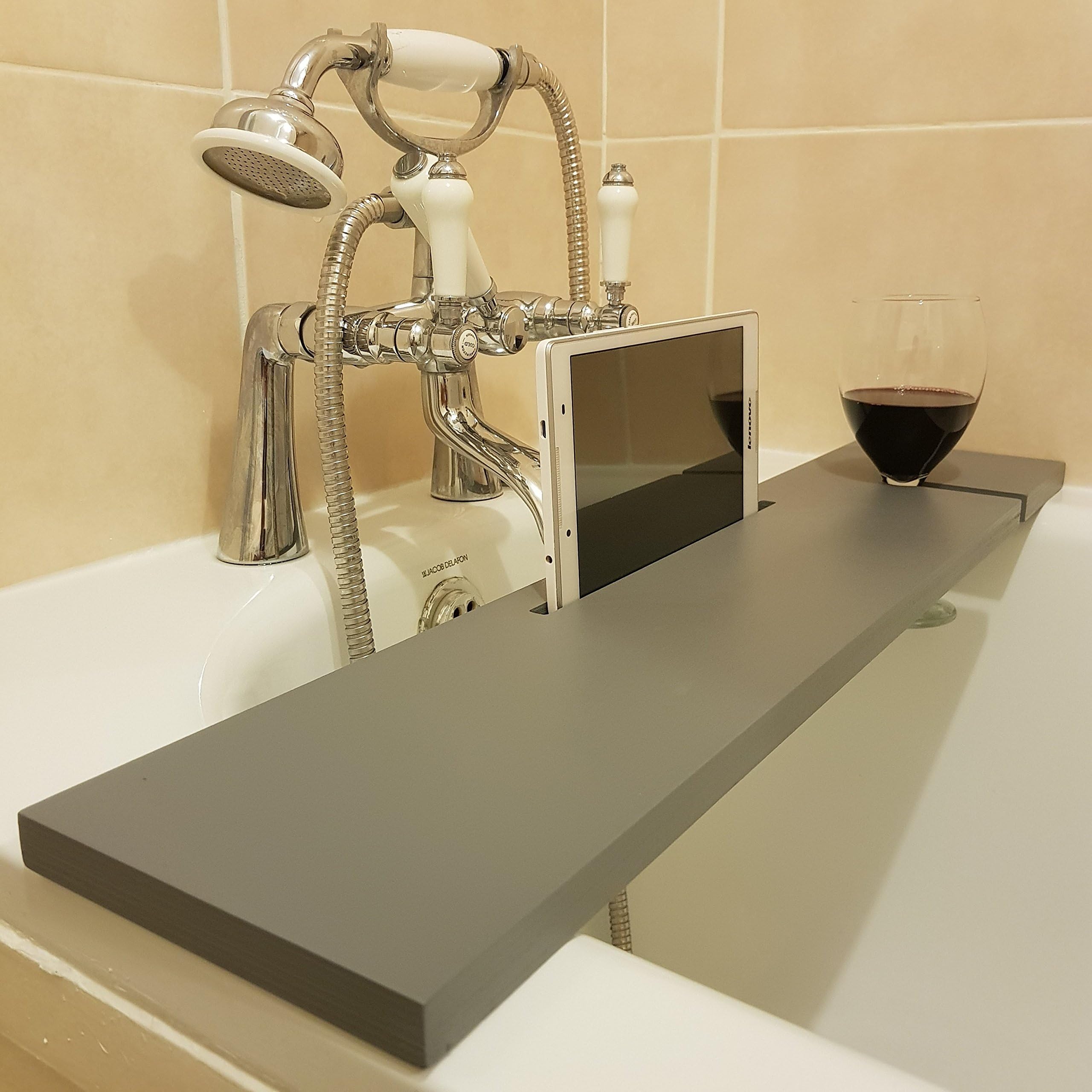 Borewood Bath Rack Bath Caddy Bath Tray Wooden Handmade Bath Tub Rack Bridge Bath Caddy Wooden (Grey)