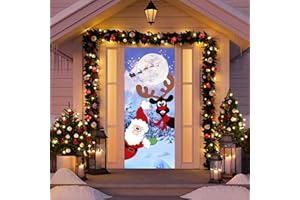 HRENCY Christmas Door Cover Merry Christmas Door Decorations Cute Santa Claus Reindeer Door Cover Winter Xmas Backdrop Door Cover Party Outdoor Indoor Home Christmas Decorations