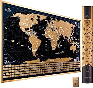 Scratch Off Map of The World with Flags - 24 x 17 Easy to Frame Scratch Off World Map Wall Art Poster with US States & Flags - Deluxe World Map Scratch Off Travel Map Designed for Travelers
