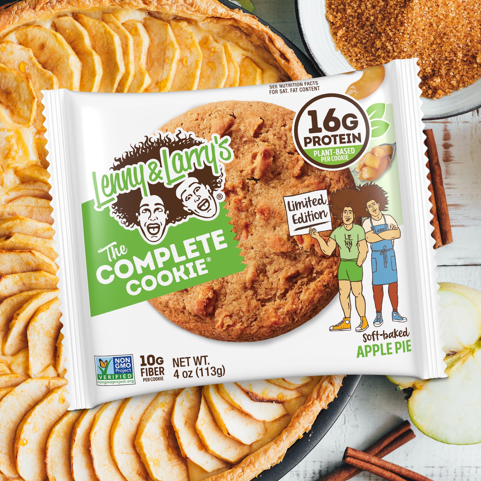 Lenny & Larry's The Complete Cookie, Apple Pie, 16g Plant Protein, Vegan, Non-GMO, 4 Ounce Cookie (Pack of 12)