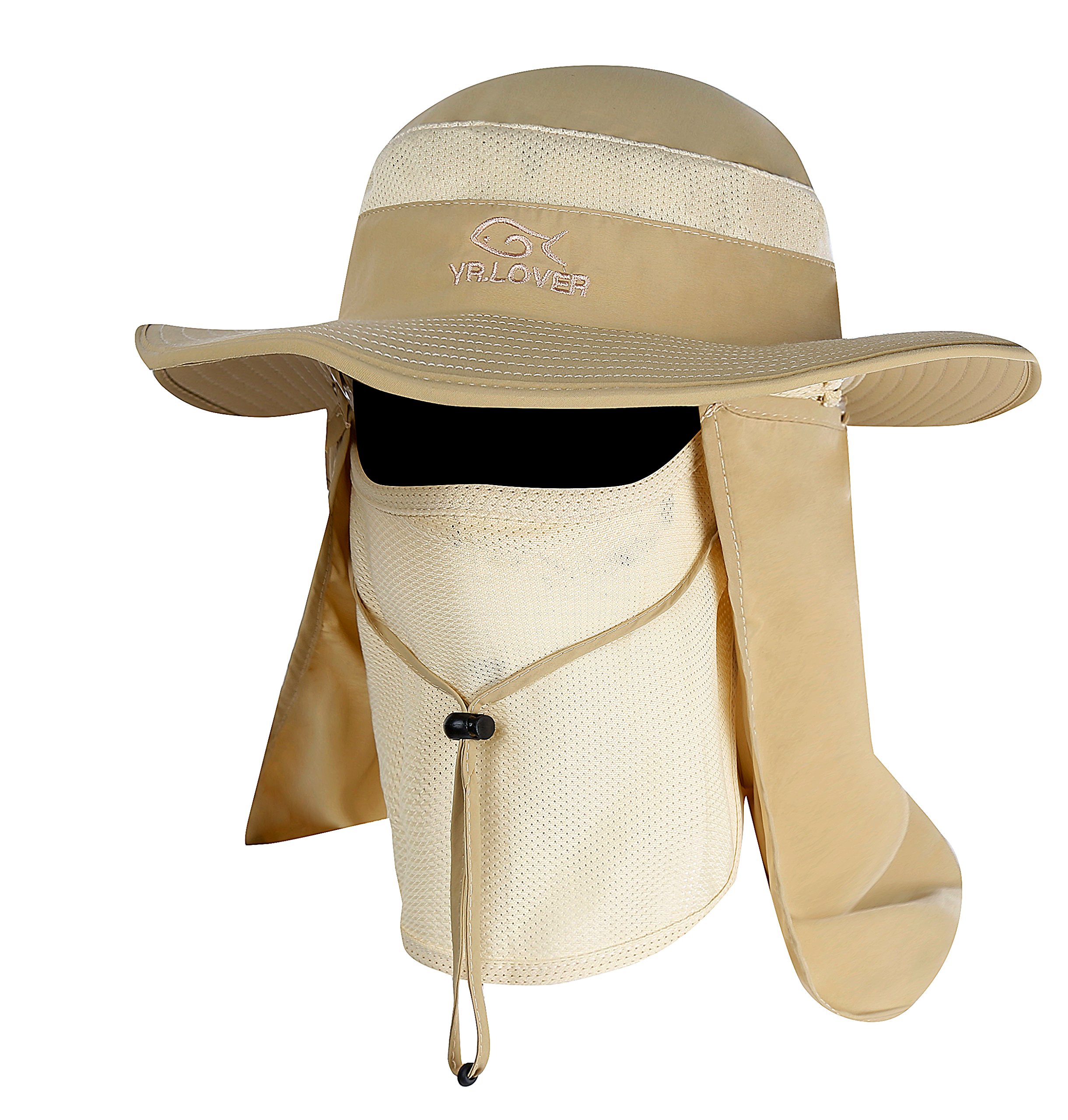 Photo 1 of YR.Lover Outdoor UV Sun Protection Wide Brim Fishing Cap with Removable Flap Khaki