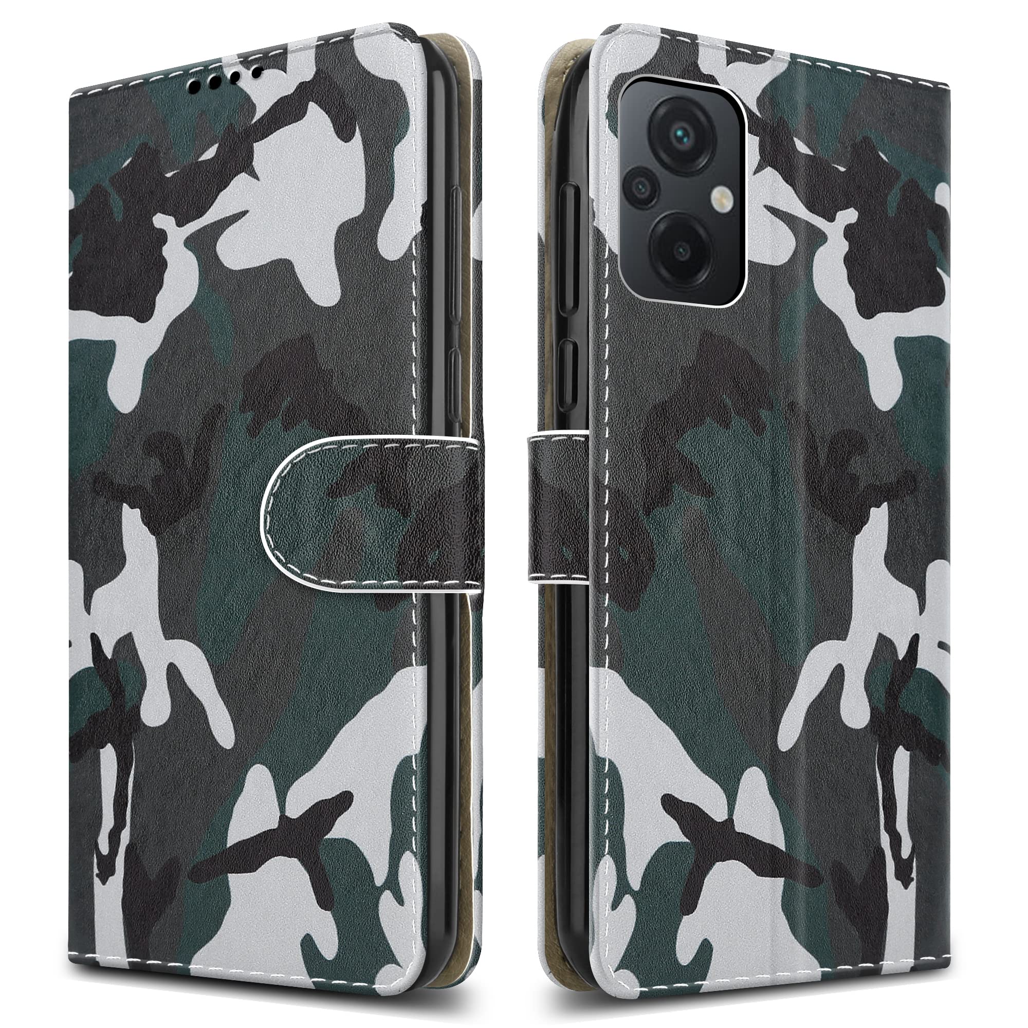 For Xiaomi Poco M5 Leather Phone Case, Magnetic Closure Full Protection Book Folio Design, Wallet Case Cover [Card Slots] and [Kickstand] For Xiaomi Poco M5 - Camouflage
