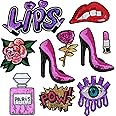 Chuangdi 10 Pieces Purple Sequin Iron on Patches DIY Embroidered Patches Lips Lipstick High Heel Pow Sew on Applique Glitter Patch Clothing Repair Patch for Woman Garment Bag Caps Decor