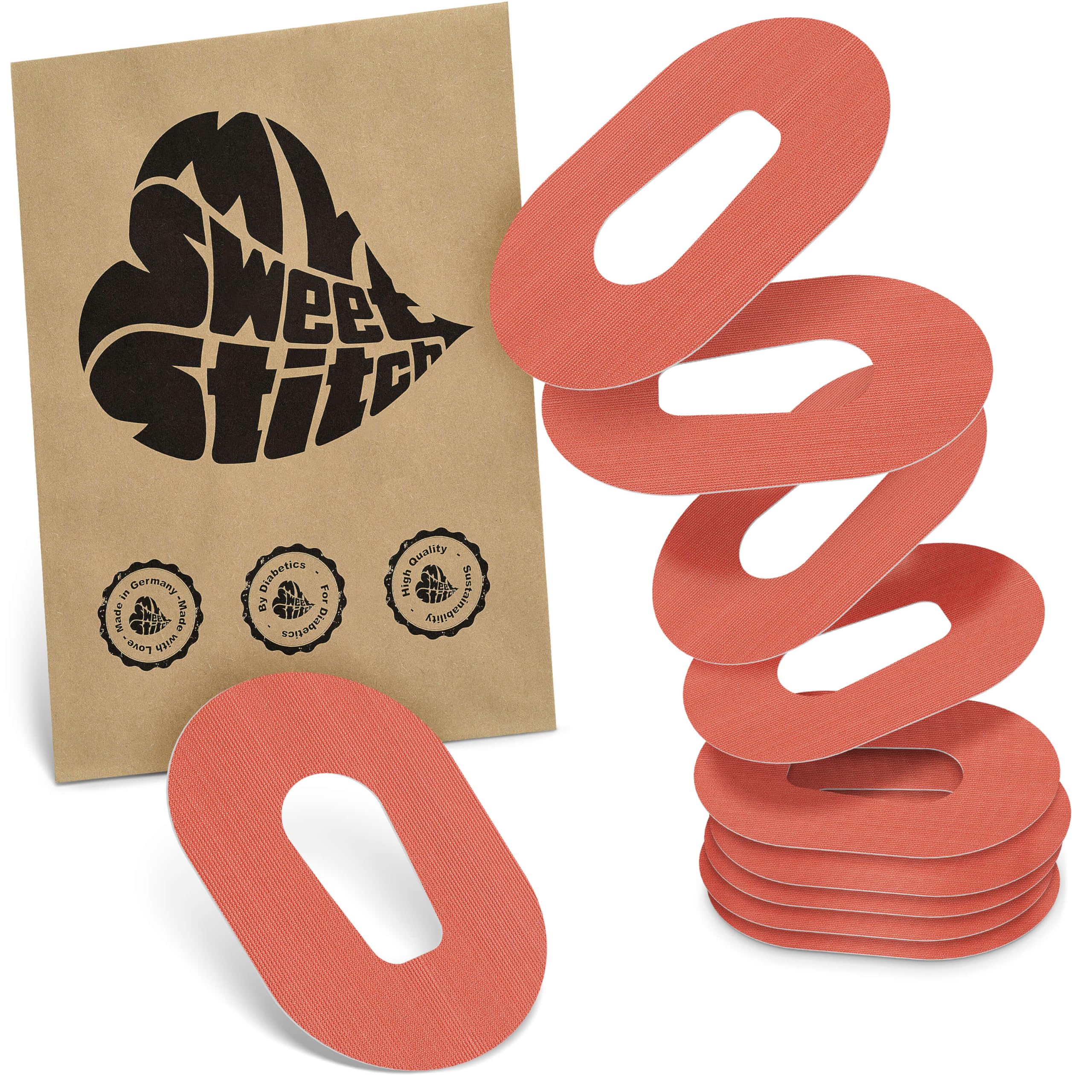 MySweetStitch - 10 x Dexcom G6 Patches, Overpatch Ø 70 x 55mm, Waterproof, Breathable, Skin-Friendly, Made in Germany, Coral