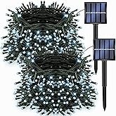 Dazzle Bright 2 Pack Total 400LED 132FT White Christmas Solar String Outdoor Lights, Solar Powered with 8 Modes Waterproof Fa