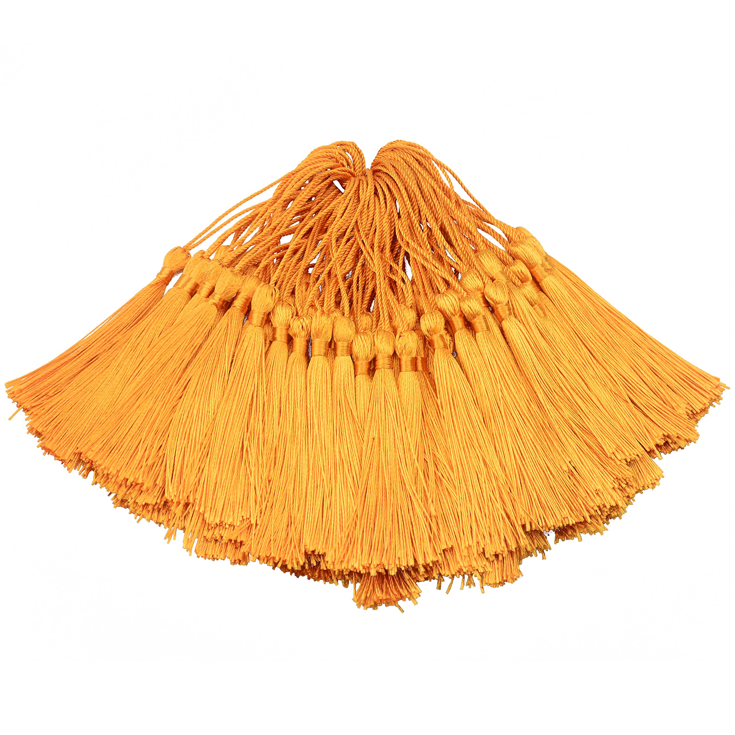 100pcs 13cm/5 Inch Silky Floss bookmark Tassels with 2-Inch Cord Loop and Small Chinese Knot for Jewelry Making, Souvenir, Bookmarks, DIY Craft Accessory (Light Orange)