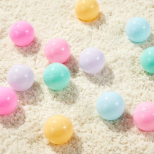 AMAZON BASICS BPA-FREE BALL PIT BALLS WITH STORAGE BAG, CRUSH-PROOF PLASTIC FOR TODDLERS KIDS 12+ MONTHS PLAY, 6 PASTEL COLORS, PACK OF 400