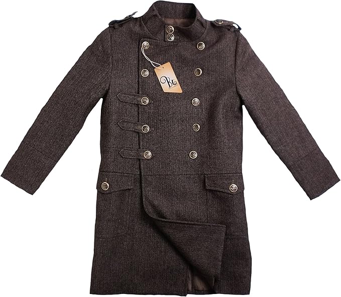 Amazon 高級仕立てフォーマルに映える英国紳士ウール混コート スタンドカラーコート Jpbt ブラウンストライプ 150cm コート ジャケット 通販