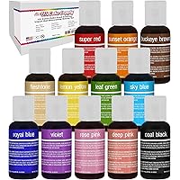 U.S. Cake Supply 12 Color Cake Food Coloring Liqua-Gel Decorating Set - .75 fl. Oz. (20ml) Bottles Primary Colors