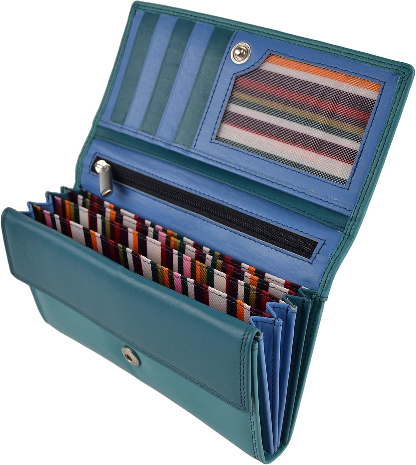 London Leather Goods Ladies Long Flap Over Leather Purse/Wallet 4 Colours (Ocean) - Image 4