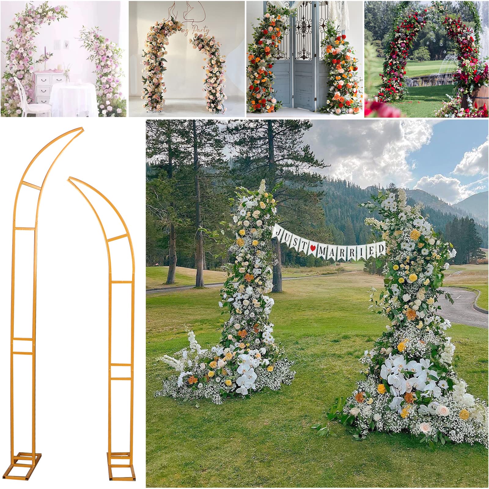 gooatry 6.9&8.2 FT Backdrop Stand,Gold Balloon Arch Stand,Curved Design gooatry 6.9&8.2 FT Backdrop Stand,Gold Balloon Arch Stand,Curved Design