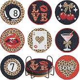 8Pcs Leopard Print Diamond Painting Coasters Leopard Cherry DIY Diamond Art Coaster Kit with Holder Cherry Cheetah Drink Coasters DIY Coaster Art Crafts for Coquette Disco Gifts Supplies Table Decor