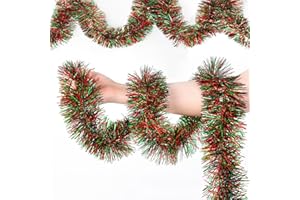 EverMerry Christmas Garland, 50 ft Tinsel Garland Christmas Decorations, Metallic Outdoor Christmas Garland for Stairs, Christmas Tree Tinsel, Home and Birthday Party Decorations(Red and Green)