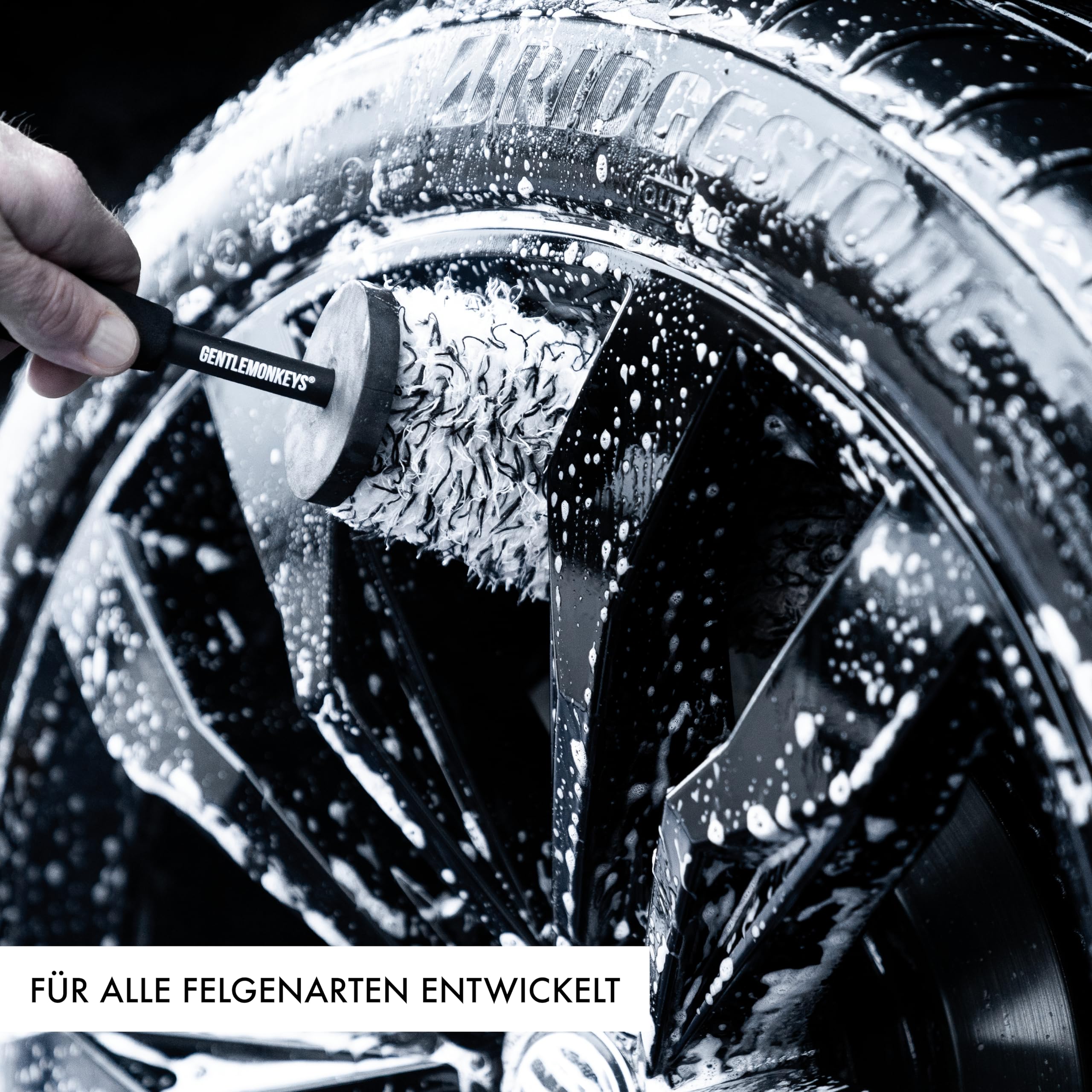 GENTLEMONKEYS Profi Mikrofaser Felgenbürste • Felgenreinigungsbürste mit wechselbarem Bürstenbezug • Auto Felgenbürste für schonende Reinigung • Microfaser Felgenbürste für alle Felgen 6
