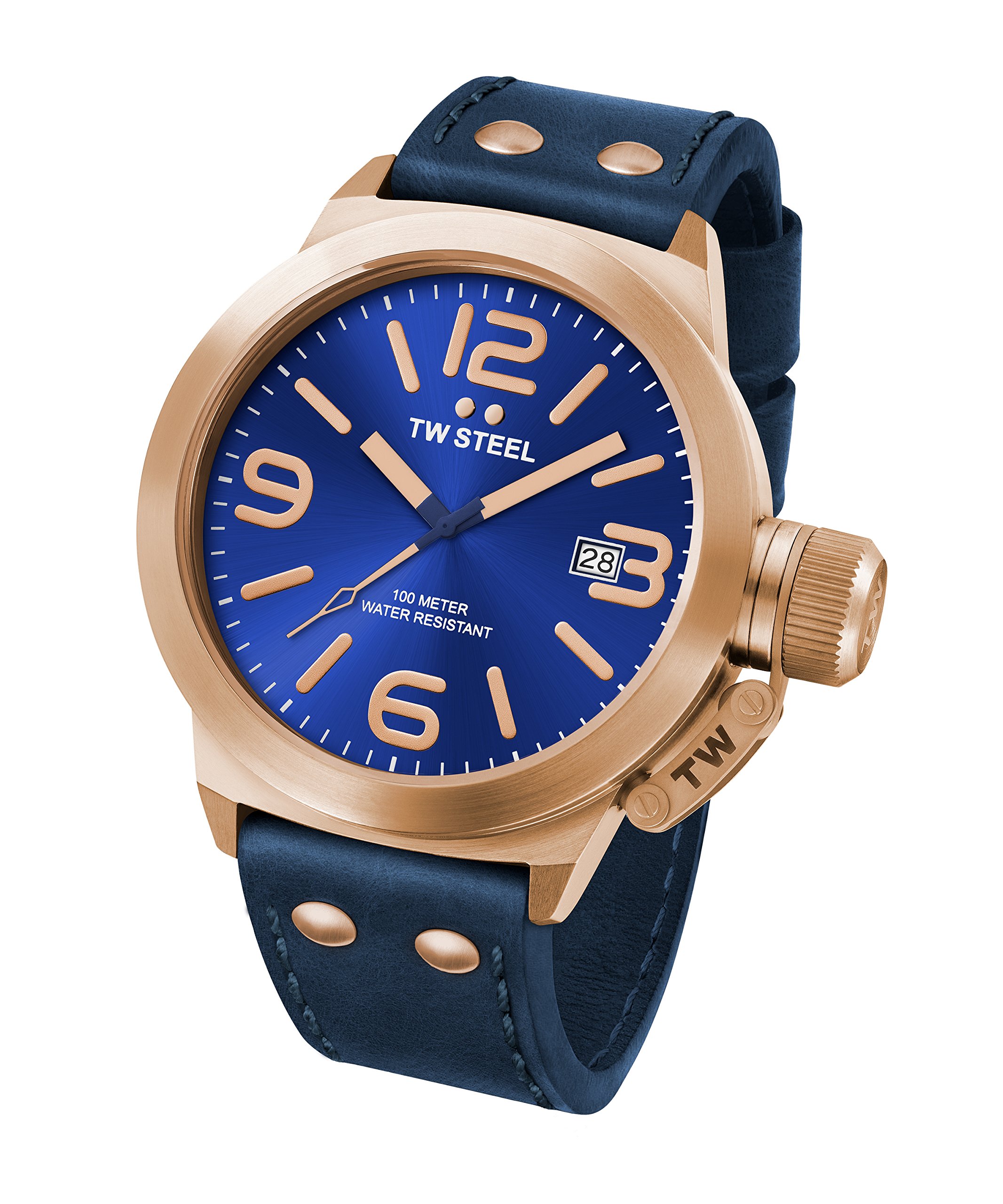 TW STEEL Canteen Unisex Quartz Watch with Blue Dial Analogue Display and Blue Leather Strap