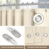 Linen Look Shower Curtain 182x198cm with Metal Hooks Beige view 3