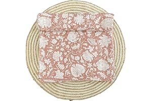 SAMBHAV QUILT HUB Indian Handblock Kantha Floral Printed Handmade Quilted Blanket Vintage Home Decorative KanthaThrow Blanket Kantha Bedcover Queen/King/CaliforiniaKing (Peach, Twin (60X90) inches)