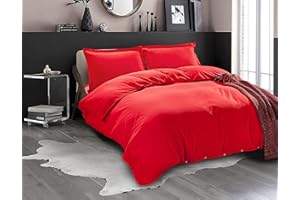 LA CALYPSO BEDDING 100% Cotton 600 Thread Count Duvet Cover, 1 Piece Duvet Cover with Zipper Closure & Corner Ties, Comforter Cover (Full/Queen Size, Red)