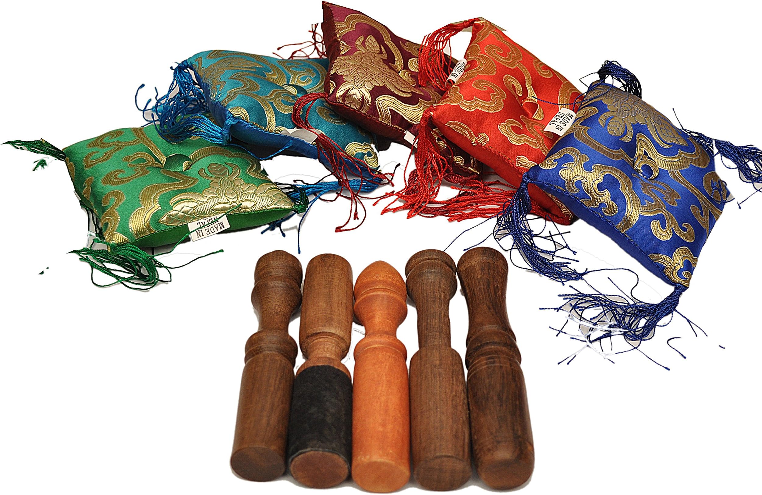 Tibetan Singing Bowl Cushion & Striker (Set of 5)