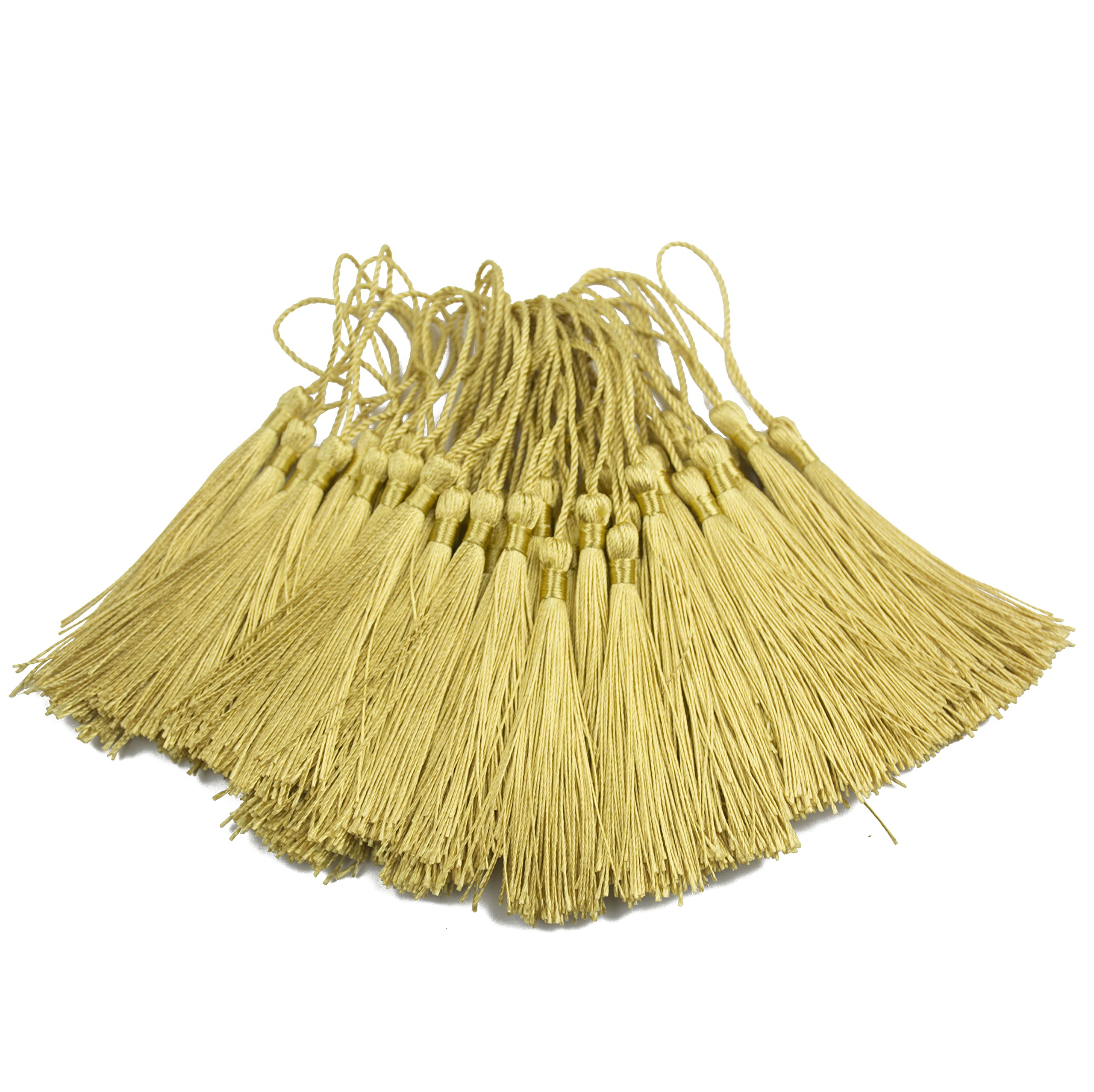 Makhry 100pcs 13cm/5 Inch Silky Floss bookmark Tassels with 3-Inch Cord Loop and Small Chinese Knot for Jewelry Making, Souvenir, Bookmarks, DIY Craft Accessory(Gold)