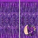 Purple Metallic Tinsel Foil Fringe Curtains, 2 Pack
