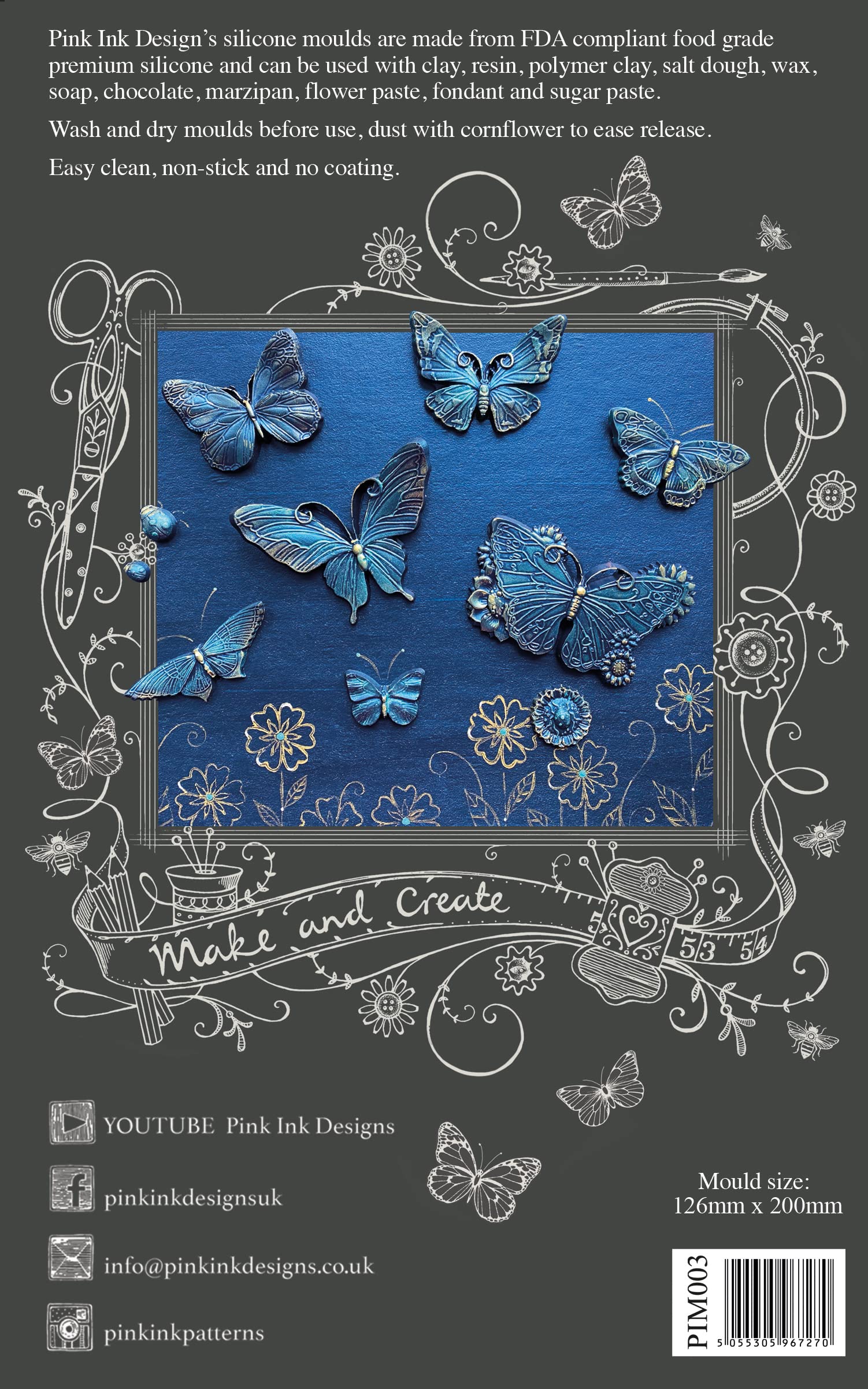 Pink Ink Designs Silicone Mould-Butterflies, 126 mm x 200 mm