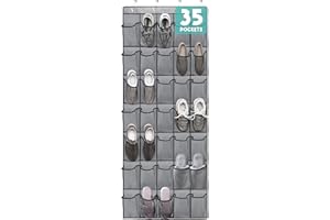 TIBLUE Over the Door Shoe Organizers 35 Mesh Pockets Hanging Shoe Organizer Shoe Rack for Closet Entryway Bedroom Bathroom Pantry Shoe Holder for Men Sneakers, Women High Heeled Shoes, flip flops Gray
