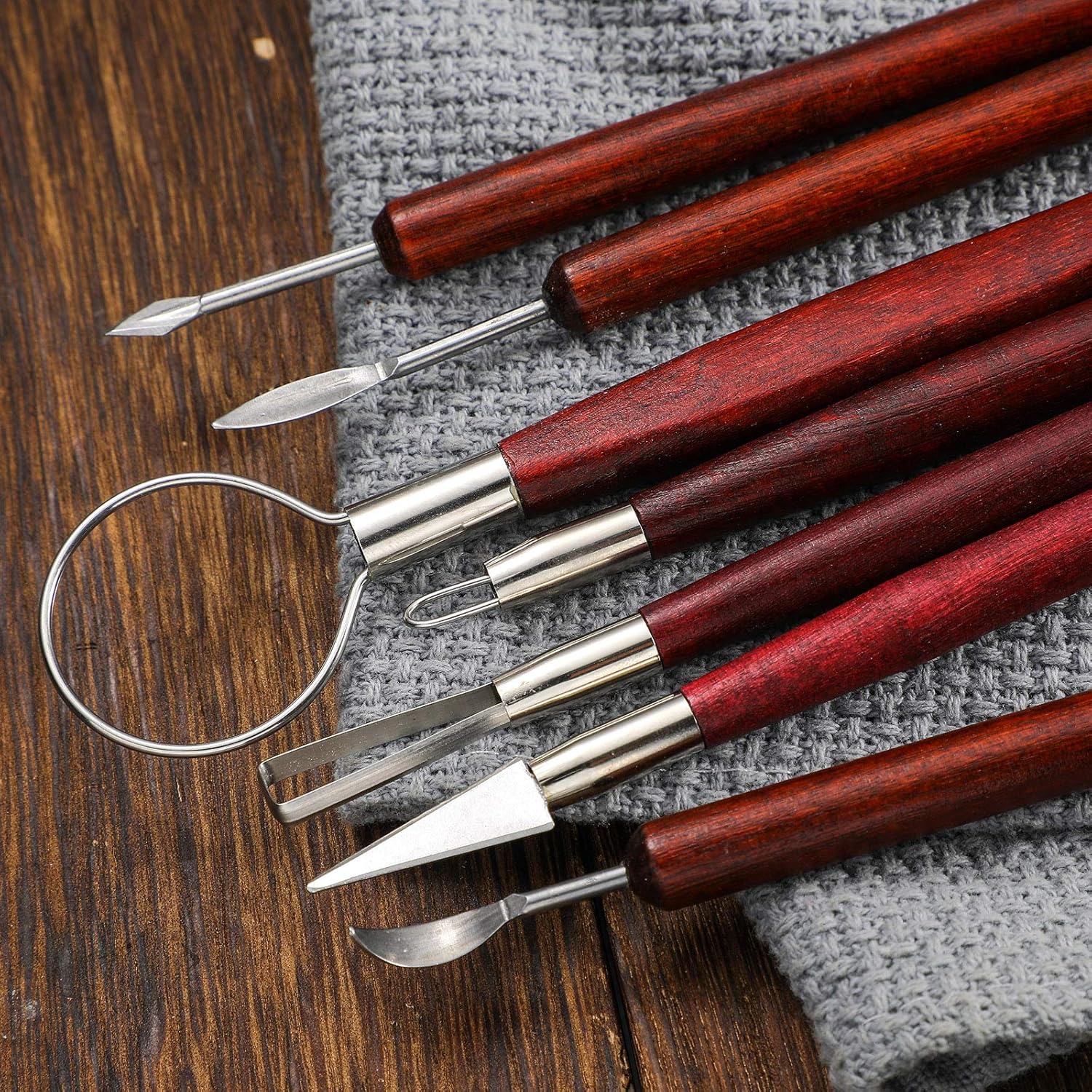 11 Pieces Wooden Handle Clay Pottery Sculpting Tools Clay Sculpting Set Modeling Clay Tools Double-Sided Carving Tool Kit with Storage Bag for Sculpture Clay Carving Pottery Carving Supplies