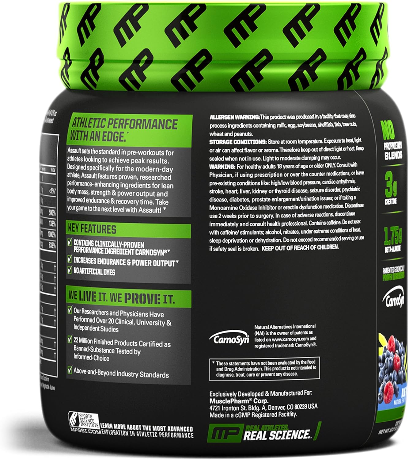 MusclePharm Assault Sport Pre-Workout Powder with High-Dose Energy, Focus, Strength, and Endurance, Blue Raspberry, 30 Servings: Health & Personal Care