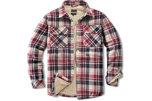Puwasa Men's Sherpa Lined Cotton Flannel Shirt Jacket Plaid Button Up Jacket Coat for Men with Pocket