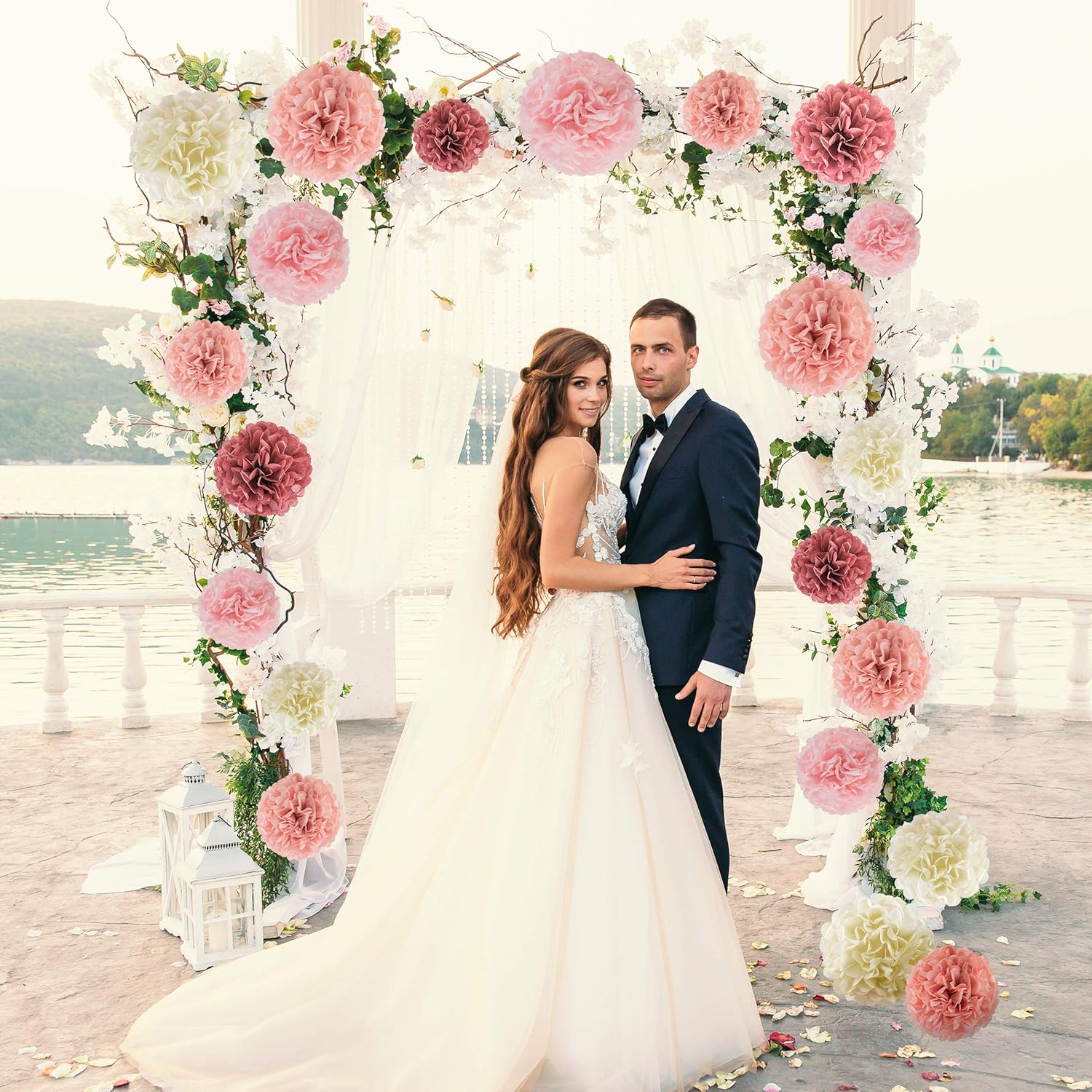 EpiqueOne 20 Pieces Blush Pink, Dusty Rose, Mauve, Cream Tissue Paper Pom Poms - Ceiling and Party Decorations - Backdrop Flowers: Health & Personal Care