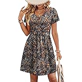 WIHOLL Dresses for Women 2026 Casual Summer V Neck Babydoll Dress Short Sleeve Fashion Beach Vacation Clothes