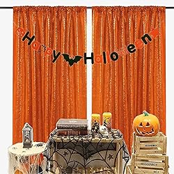JYFLZQ Orange Sequin Backdrop Curtain 4x10ft(WxH) 2