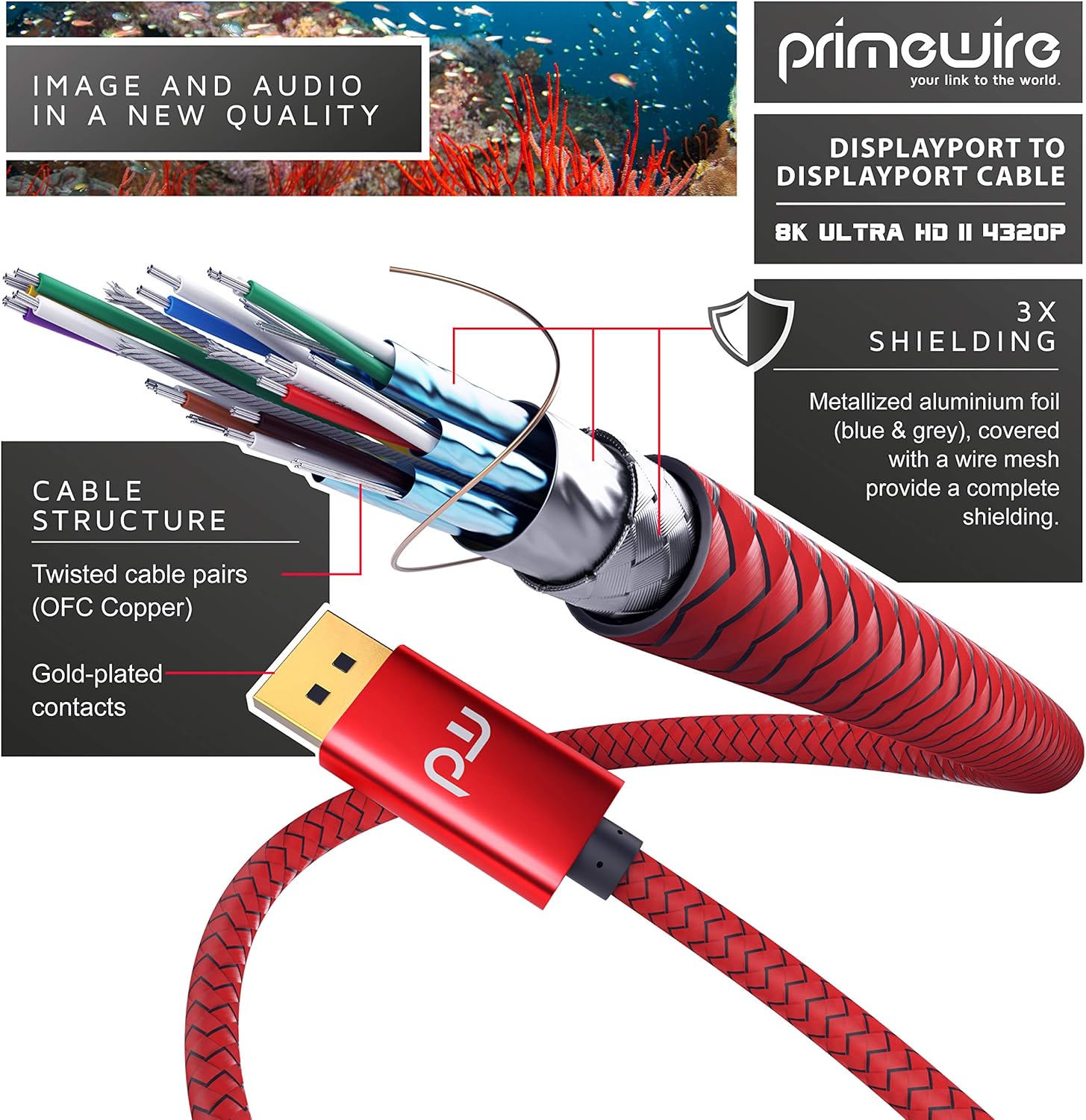 Primewire Premium DisplayPort to Display Port Cable 1m DP1.48K