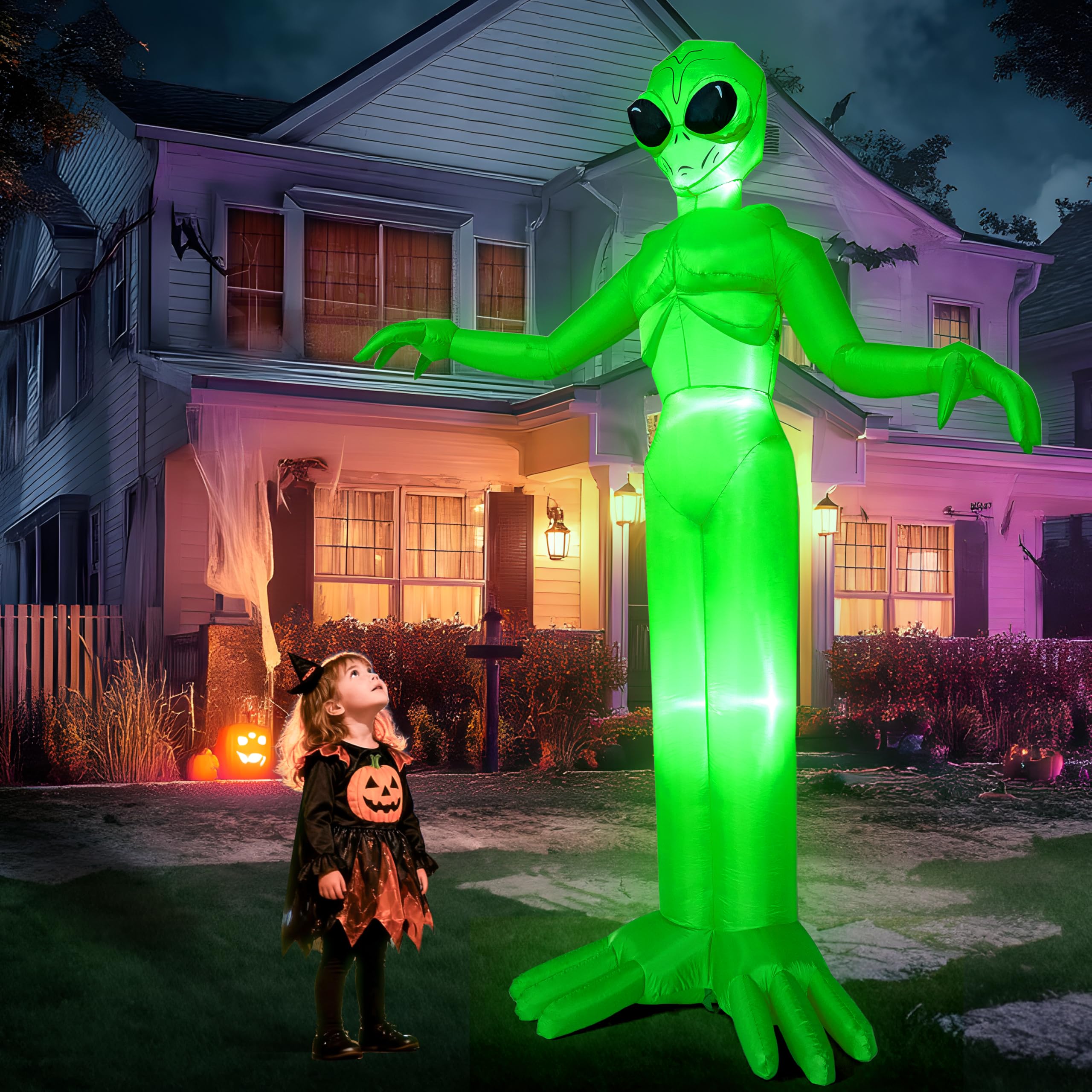 Photo 1 of Joiedomi 9 FT Tall Halloween Inflatable Decoration Outside, Blow Up Alien Inflatable Outdoor Decor with Build-in LEDs for Halloween Yard Lawn Garden Decorations