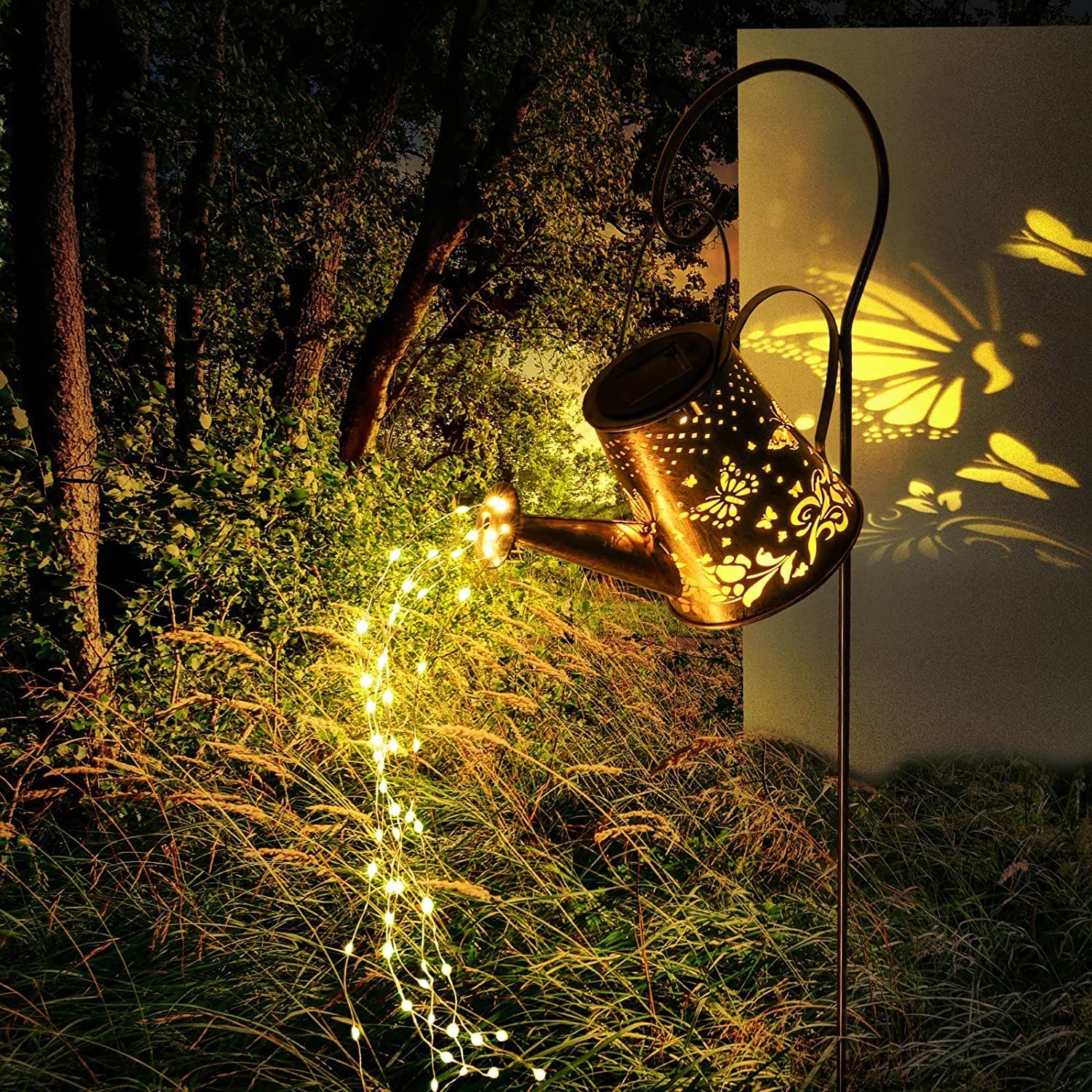 Skran Watering Can Solar Garden Lights, Solar Powered Fairy String Lights Outdoor Ornaments, 60 LED IPX68 Waterproof Star Shower Gardening Lamps for Pathway/Walkway/Yard/Patio(with Bracket)