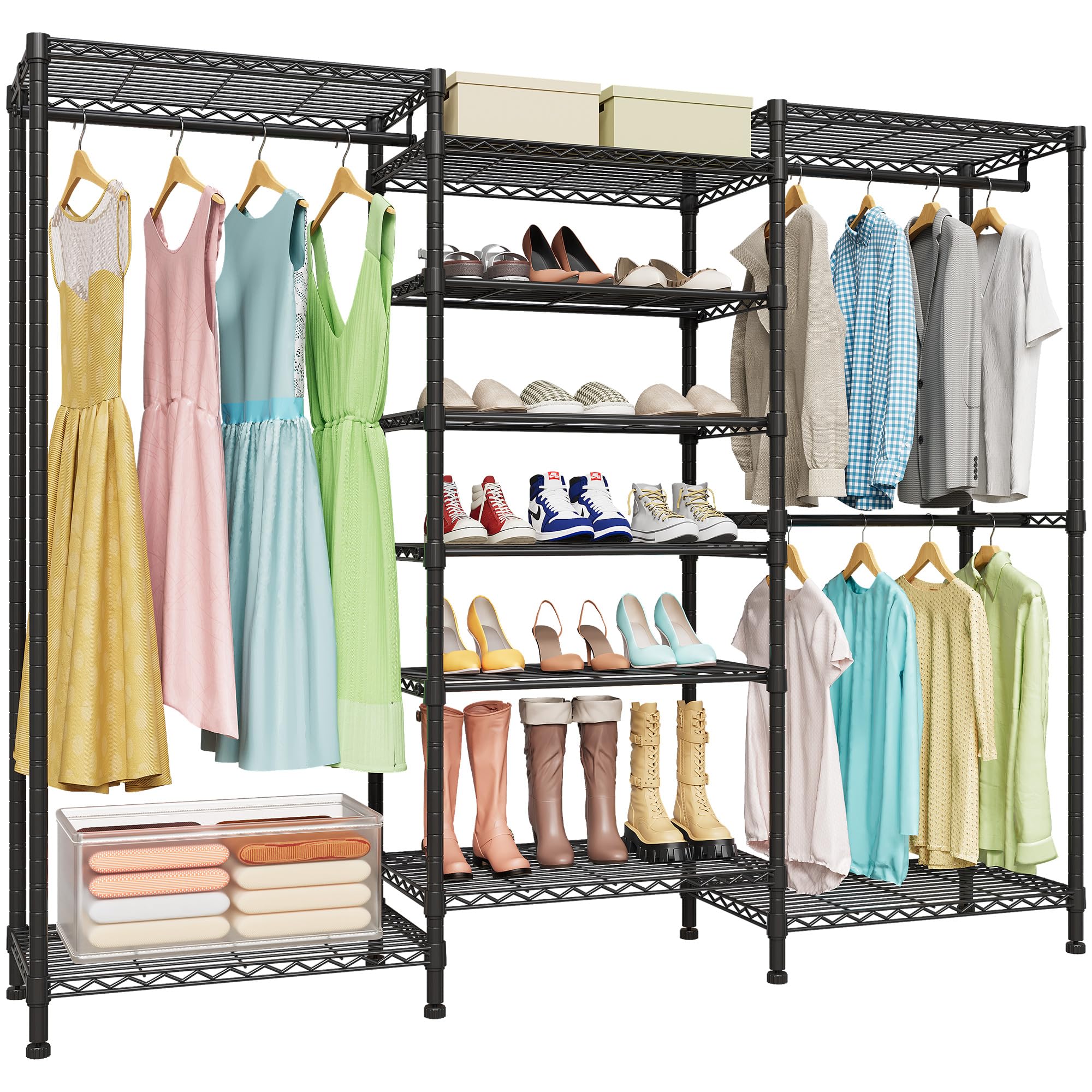 Photo 1 of *USED*
Higeego H12 Heavy Duty Clothes Rack with Adjustable 5-Tier Shoe Rack, Freestanding Clothing Racks for Hanging Clothes, Metal Shoe Organizer Large Closet Racks, 15.7" D x 68.7" W x 76.4" H, Black