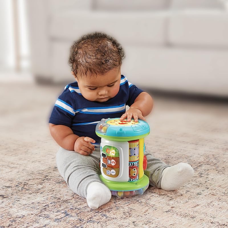 -Baby Rouleau Magique interactif 3 en 1, Jouet Multi-activités pour bébés à partir de 6 Mois, Tambour, Piano et Centre d'activités, Apprentissage de la Musique, enseigne Le vocabulaire de Base