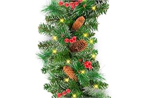 Best Choice Products 9ft Pre-Lit Holiday Pre-Decorated Christmas Garland for Stairs, Fireplace, Decoration w/PVC Tips, 50 Lights, Pine Cones, Berries - Unflocked