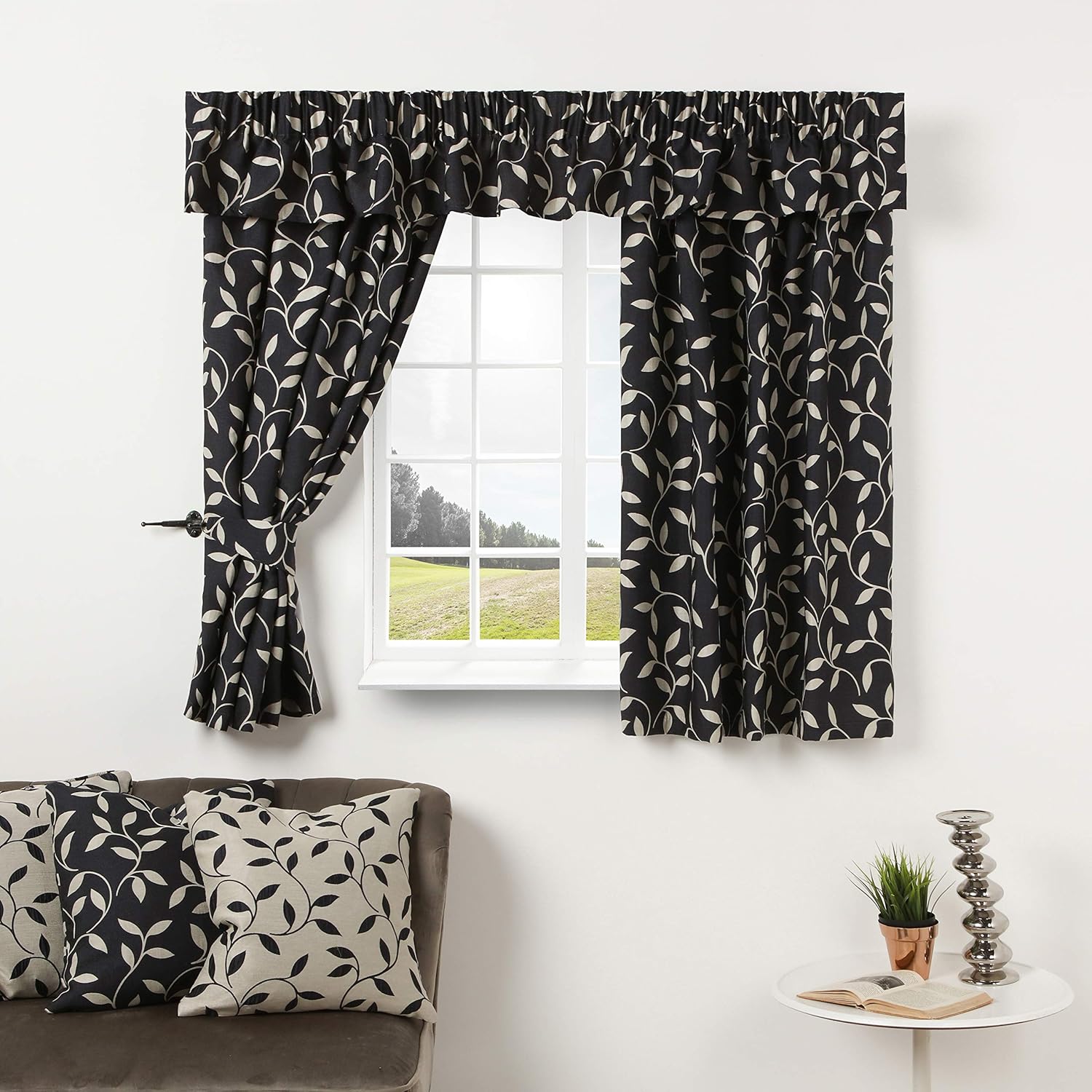Caravan Curtains Leaf Vine Design Door and Window Curtain Black and