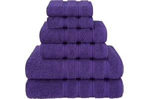 American Soft Linen Luxury 6 Piece Towel Set, 2 Bath Towels 2 Hand Towels 2 Washcloths, 100% Turkish Cotton Towels for Bathroom, Purple Towel Sets