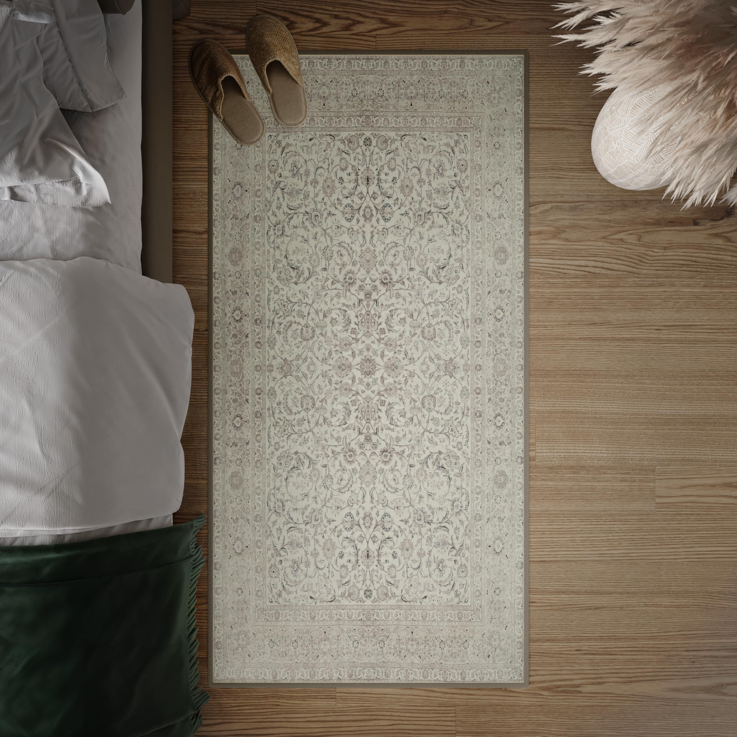artyrugs Machine Washable Rug, 80x150cm, 75% Recycled Cotton, Short Pile, Non-Slip Backing, Non-Shedding, Suitable for Living Room, Bedroom, Kitchen, Hallway, Office, Ashen Cream