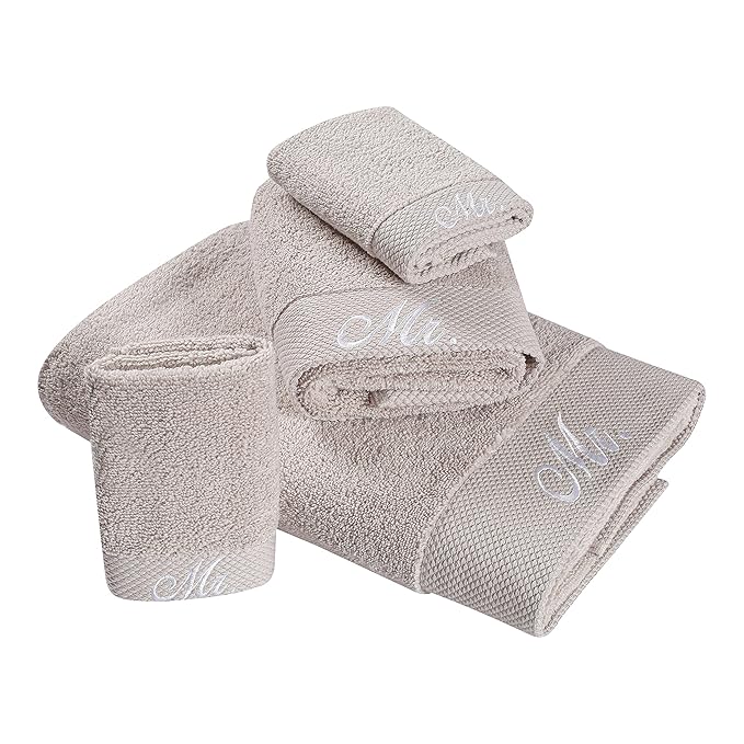 Trendify Luxurious Zero Twist Embroidered Towels Set of 4(1 Bath + 1