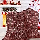 Cosweet Reusable Jumbo Gift Bags with Drawstring, 47" × 32" Xmas Plaid Santa Bags, Extra Large Christmas Canvas Wrapping Bags for Storing Kids Presents (2 Pcs, Red Plaid Snowflake)