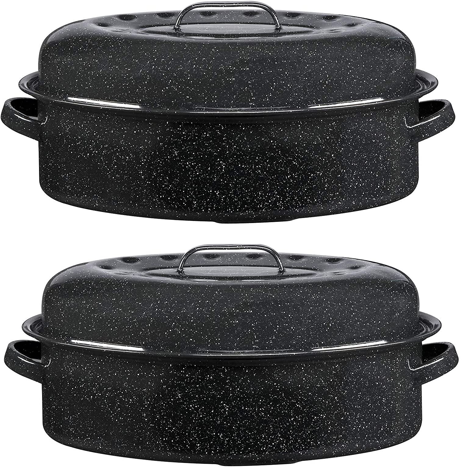 Granite Ware 15-Inch Covered Oval Roaster. (Black, Premium - 2 Pack ×15 In)