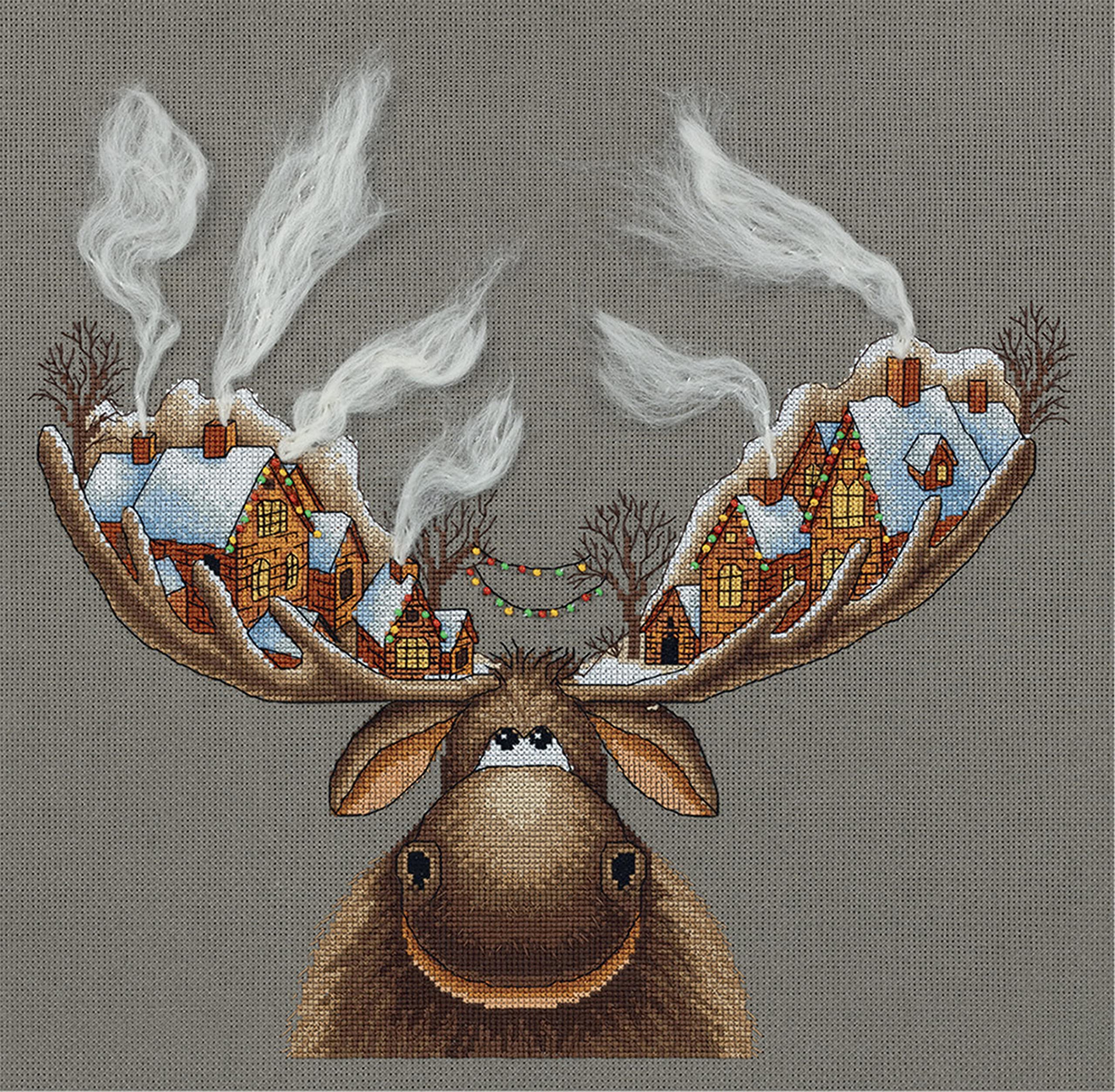 PANNA - Counted Cross Stitch Kit - Christmas Moose - ZM-7103-16 Count - Aida - 12.99 x 11.02 inch - DIY kit