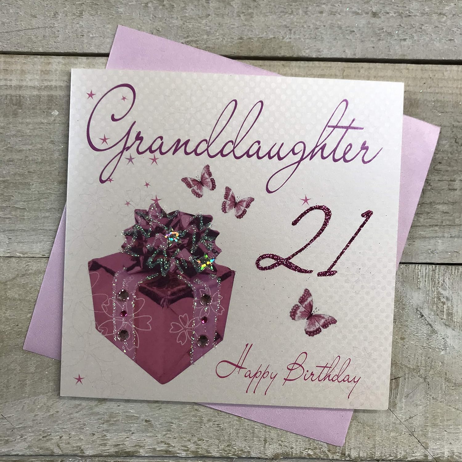 WHITE COTTON CARDS Granddaughter 21st Happy Birthday Handmade Card, Pink, wb109,16cm x 16cm